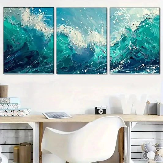 3pcs Set Abstract Wave Oil Painting Canvas Wall Art Set Canvas Framed 40x60cm - High Quality Print 100% Australian Made Wall Canvas Ready to Hang