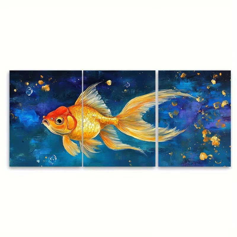 3pcs Goldfish Painting Fish Impasto Metal Print Ready to Hang Art