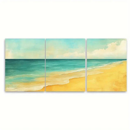 3pcs Muted Turquoise and Naples Yellow Beach Wall Art Set Canvas Framed 40x60cm - High Quality Print 100% Australian Made Wall Canvas Ready to Hang