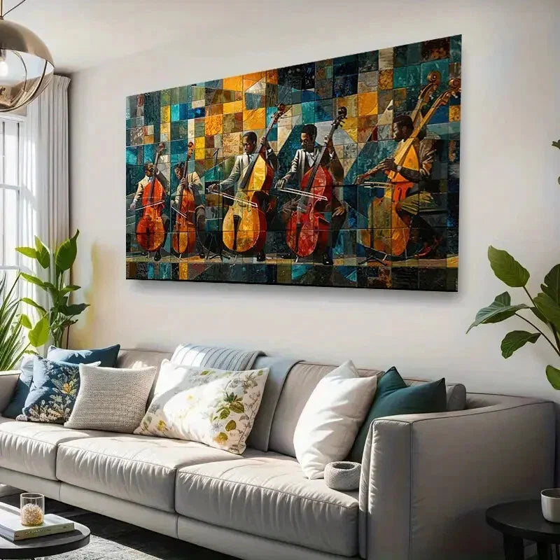 Modern Minimalist Cubist Music Wall Art Canvas Office Home Room Framed 120x60cm