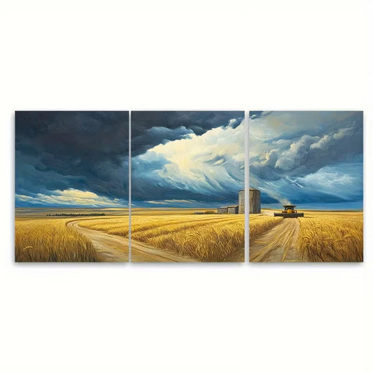 3pcs Canadian Golden wheat Fields Metal Print Ready to Hang Art