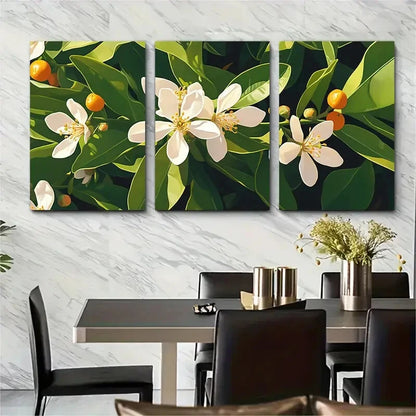 3pcs Florida Orange Blossom Green Leaves Metal Print Ready to Hang Art