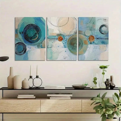 3pcs Abstract Circular Shapes in Soft Colors Metal Print Ready to Hang Art