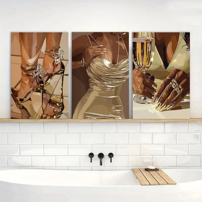 3pcs Wall Art African American Woman Painting Metal Print Ready to Hang Art
