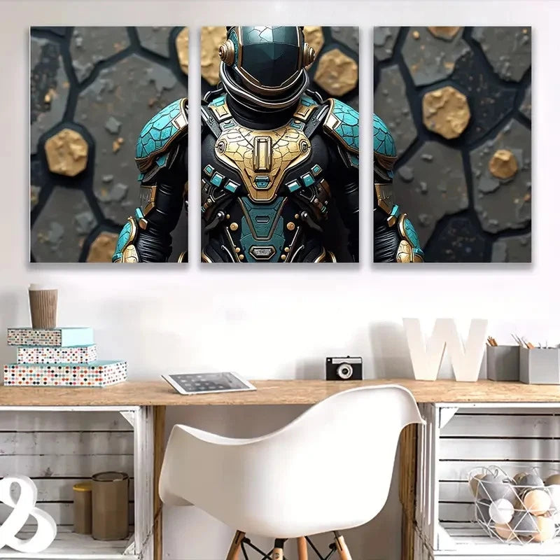 3pcs Futuristic Astronaut Space Themed art Wall Art Set Canvas Framed 50x70cm - High Quality Print 100% Australian Made Wall Canvas Ready to Hang