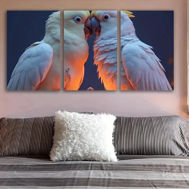 3pcs White Birds Sitting On Branch Wall Art Set Canvas Framed 60x90cm - High Quality Print 100% Australian Made Wall Canvas Ready to Hang