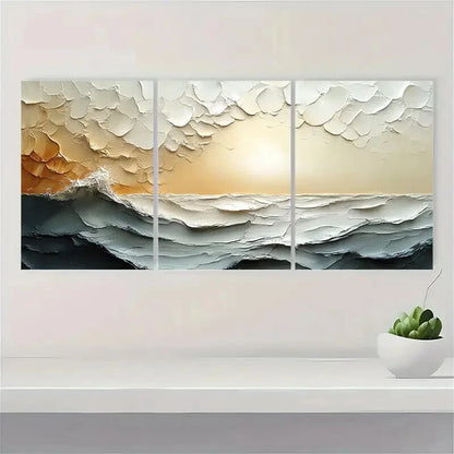 3pcs Original Abstract Painting Brown Acrylic Metal Print Ready to Hang Art