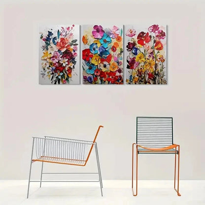3pcs Colorful Floral Red Blue Yellow Metal Print Ready to Hang Art