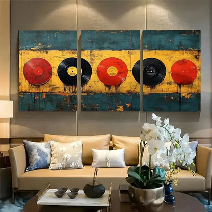 3pcs Vibrant Retro Vinyl Records Metal Print Ready to Hang Art