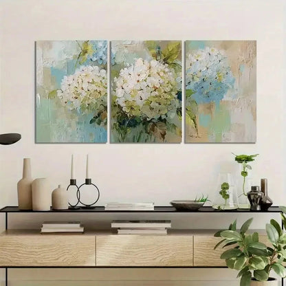 3pcs Hydrangeas with Soft and Dreamy Colors Metal Print Ready to Hang Art