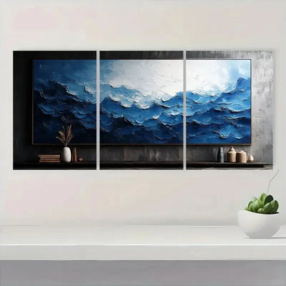 3pcs Dark Blue and White Texture Art Painting Metal Print Ready to Hang Art