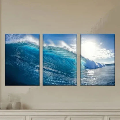 3pcs Vibrant Ocean Wave Posters, Polyester Wall Art Set Canvas Unframed - High Quality Print 100% Australian Made Wall Canvas