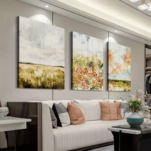 3pcs Vintage Meadow Painting Canvas Framed 60x90cm - High Quality Print 100% Australian Made Wall Canvas Ready to Hang