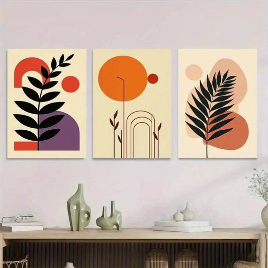 3pcs Modern Abstract Boho Style Botanical Wall Art Set Canvas Framed 40x60cm - High Quality Print 100% Australian Made Wall Canvas Ready to Hang