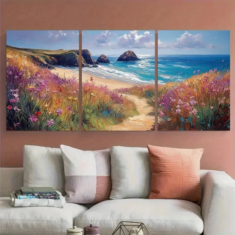 3pcs Cornwall England Landscape with Sea View Metal Print Ready to Hang Art
