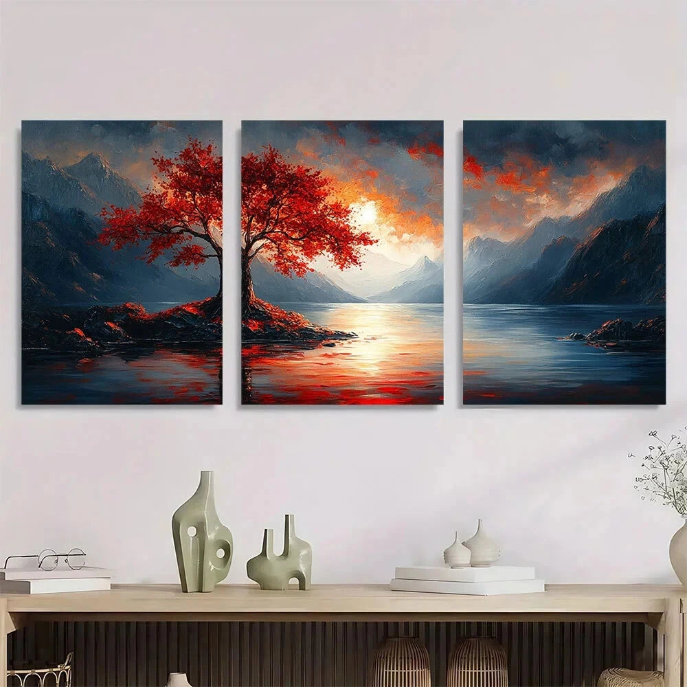 3pcs Acrylic Painting Nature Scenery Metal Print Ready to Hang Art