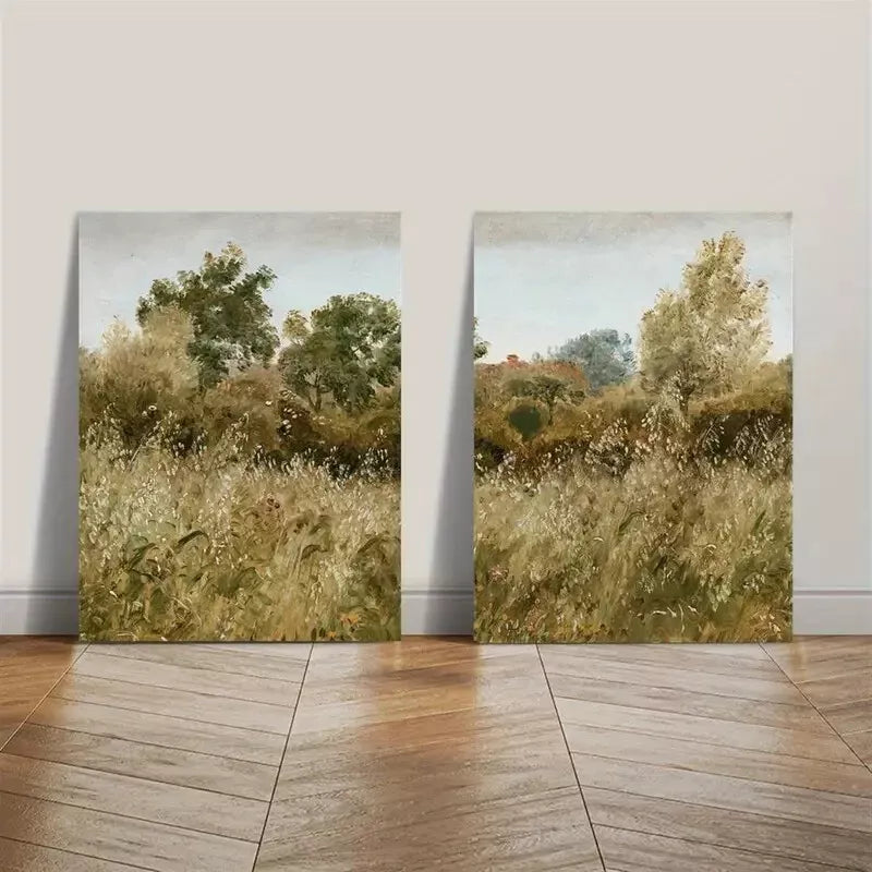 2pcs Vintage Meadow Floral Wildflowers Canvas Framed 50x75cm - High Quality Print 100% Australian Made Wall Canvas Ready to Hang