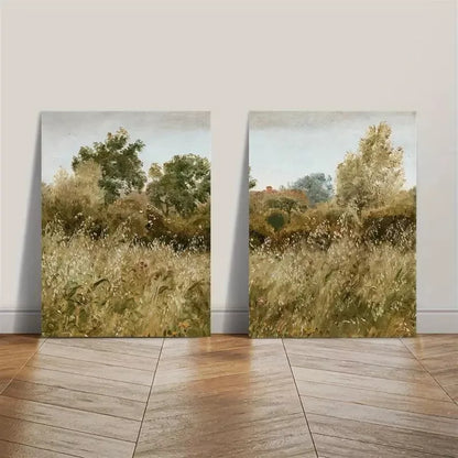 2pcs Vintage Meadow Floral Wildflowers Canvas Framed 50x75cm - High Quality Print 100% Australian Made Wall Canvas Ready to Hang