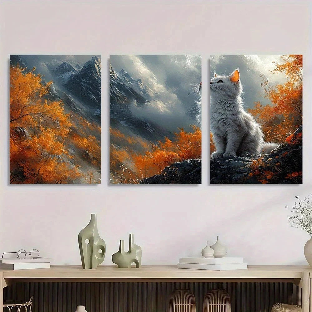 3pcs Cat Animal Painting Nature Metal Print Ready to Hang Art
