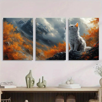 3pcs Cat Animal Painting Nature Metal Print Ready to Hang Art