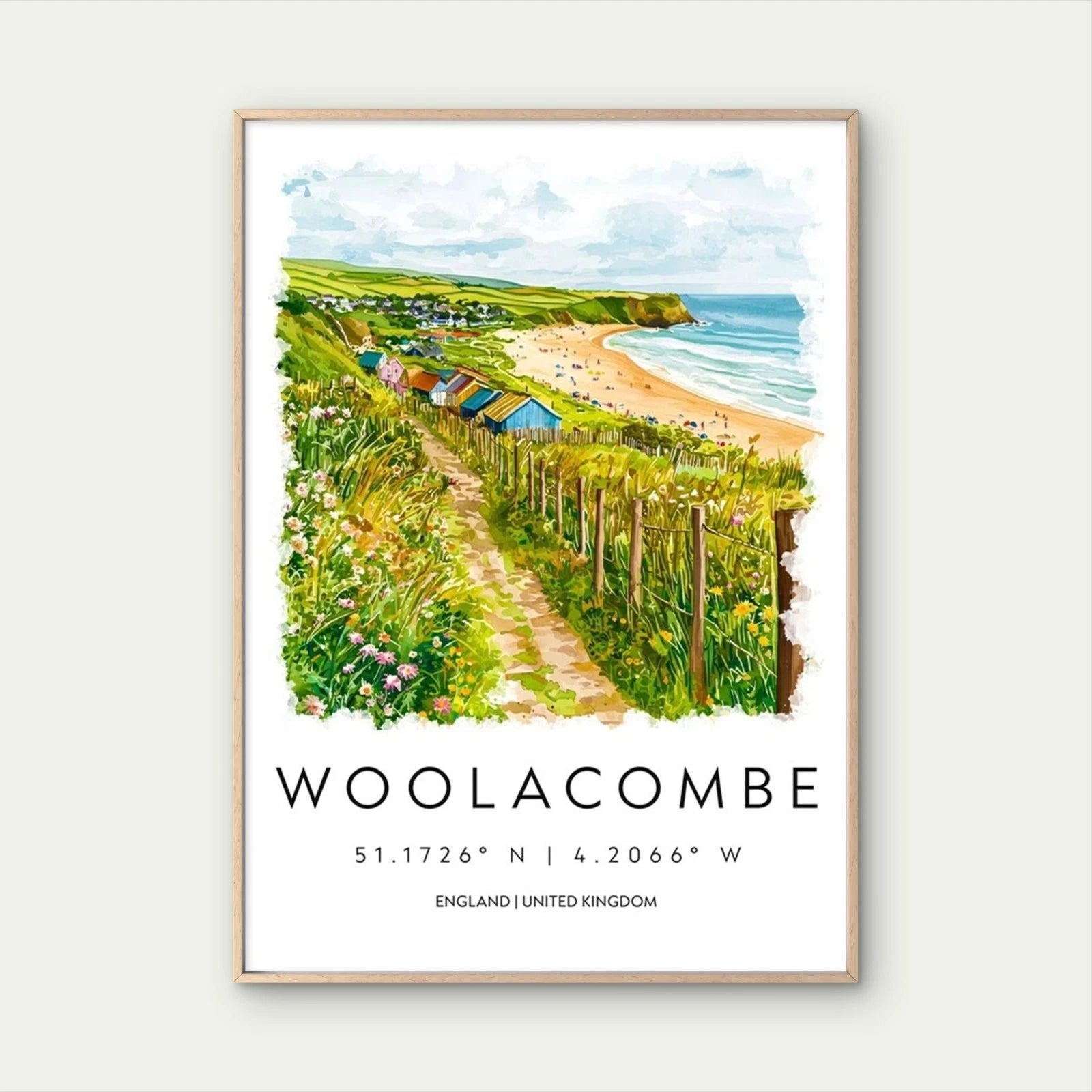 Summer Day At Woolacombe Beach Travel Poster Print Wall Art - Bella Home Decor