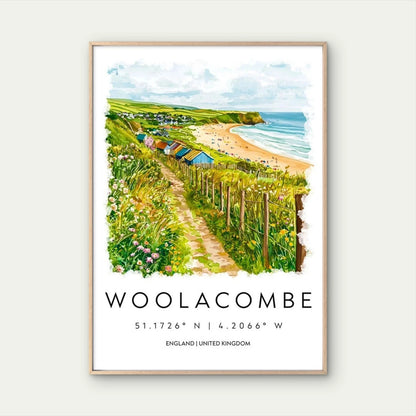 Summer Day At Woolacombe Beach Travel Poster Print Wall Art - Bella Home Decor