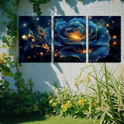 3pcs Vibrant Abstract Floral Rose Design Metal Print Ready to Hang Art