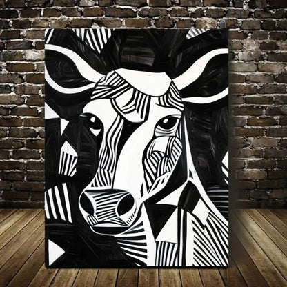 Modern Abstract Black and White Cow Horse Painting 40x60cm Metal Print Ready to Hang