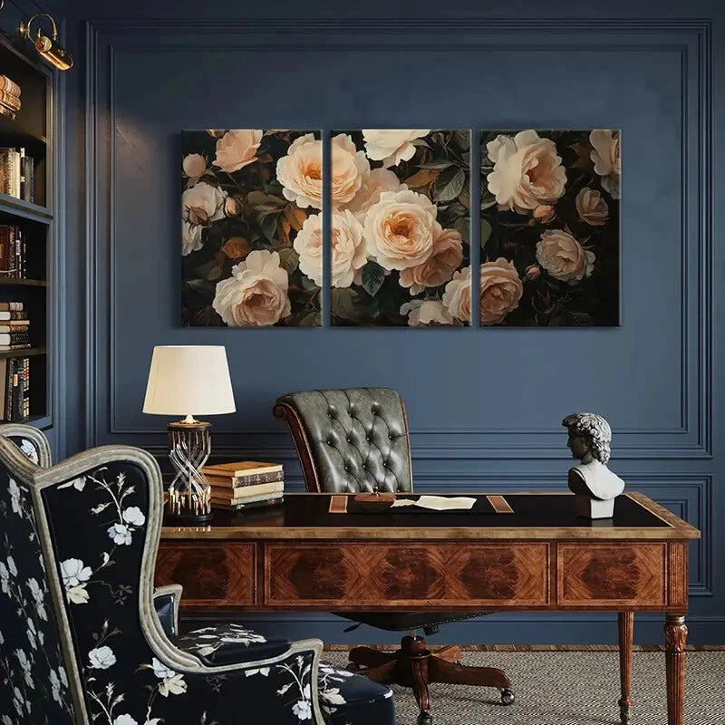 3pcs Elegant Rose Floral Art Vintage Botanical Metal Print Ready to Hang Art