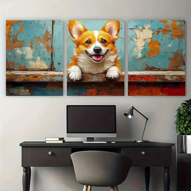 3pcs Corgi Dog Portrait Pets Minimalist Metal Print Ready to Hang Art