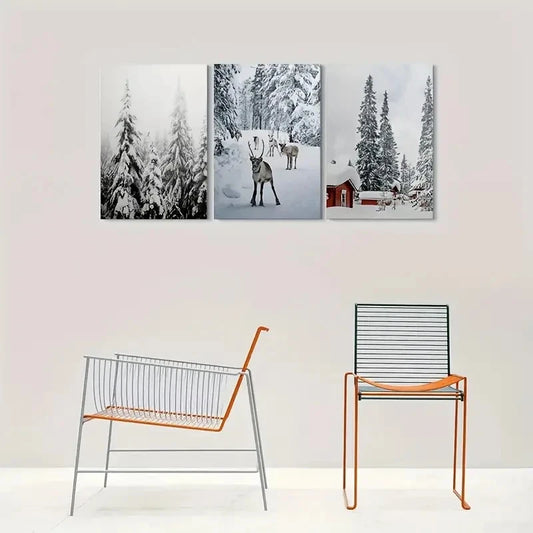 3pcs Wonderland Canvas Snowy Forest Wall Art Set Canvas Framed 40x60cm - High Quality Print 100% Australian Made Wall Canvas Ready to Hang