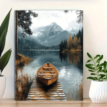 Beautiful Mountain & Forest Textured Painting 40x60cm Metal Print Ready to Hang