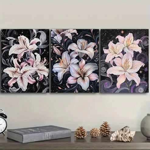 3pcs pastel-colored lilies Wall Art Canvas Unframed - High Quality Print 100% Australian Made Wall Canvas