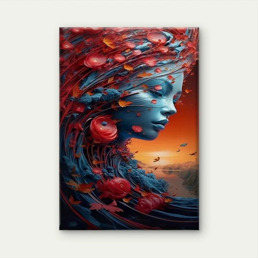 Vibrant Enchanted Floral Profile Metal Print Ready to Hang