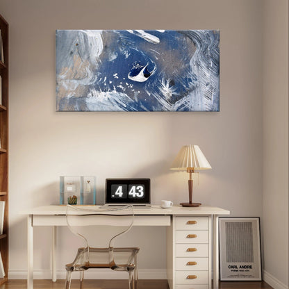 Abstract Blue and Silver Paint Wall Art Canvas Office Home Framed 120x60cm
