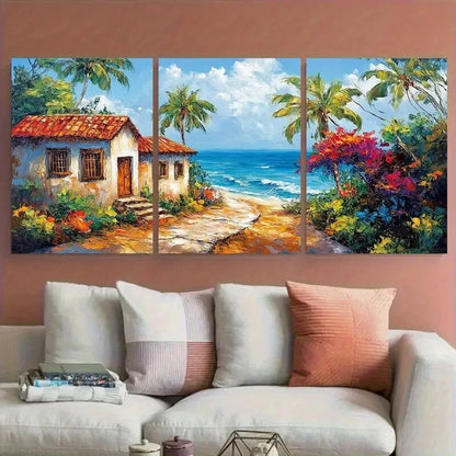 3pcs Mexico House Karibbean Landscape Metal Print Ready to Hang Art