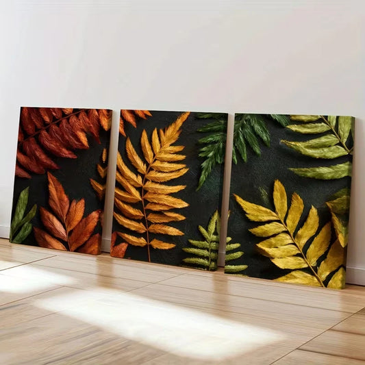 3pcs Autumn Leaves Botanical Warm Seasonal Wall Art Set Canvas Framed 60x90cm - High Quality Print 100% Australian Made Wall Canvas Ready to Hang