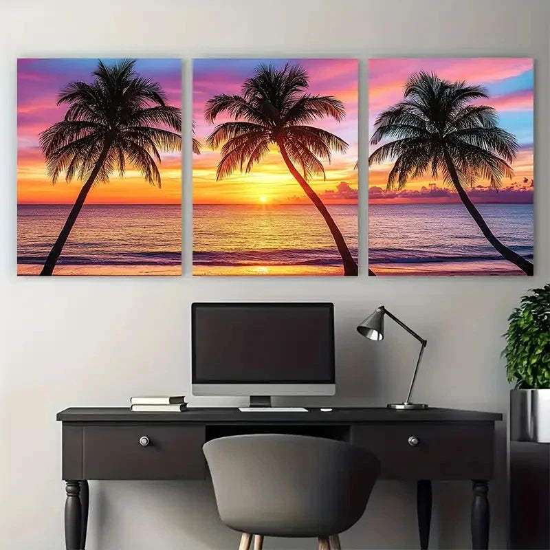 3pcs Serene Beach Sunset Island Paradise Wall Art Set Canvas Framed 40x60cm - High Quality Print 100% Australian Made Wall Canvas Ready to Hang