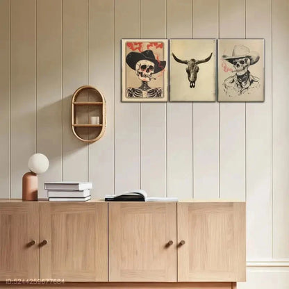 3pcs Expression Longhorn Skull Print Country Metal Print Ready to Hang Art