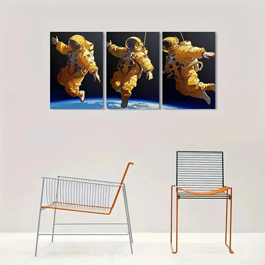 3pcs Adventure Astronaut Floating Space Metal Print Ready to Hang Art