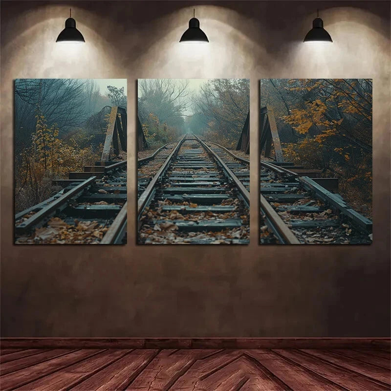 3pcs Old and Abandoned Railway Tracks Metal Print Ready to Hang Art