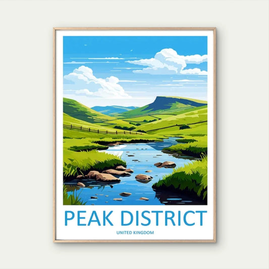 Peak District National Park Landscape Vintage Travel Poster Print Wall Art
