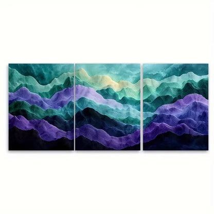 3pcs Mint Green Purple Layered Abstract Metal Print Ready to Hang Art
