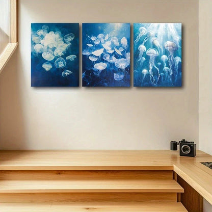 3pcs Vibrant Blue Tropical Scene with Sunlight Metal Print Ready to Hang Art