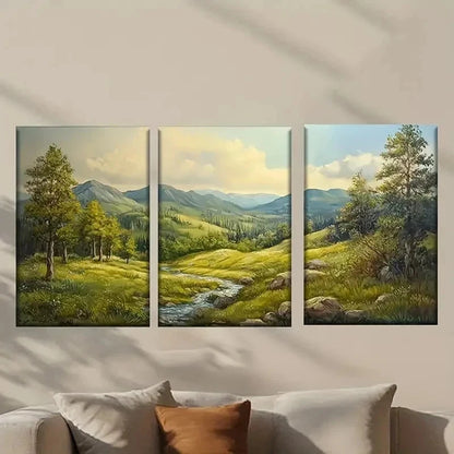 3pcs Mountain Scene with a Stream Wall Art Set Canvas Framed 40x60cm - High Quality Print 100% Australian Made Wall Canvas Ready to Hang