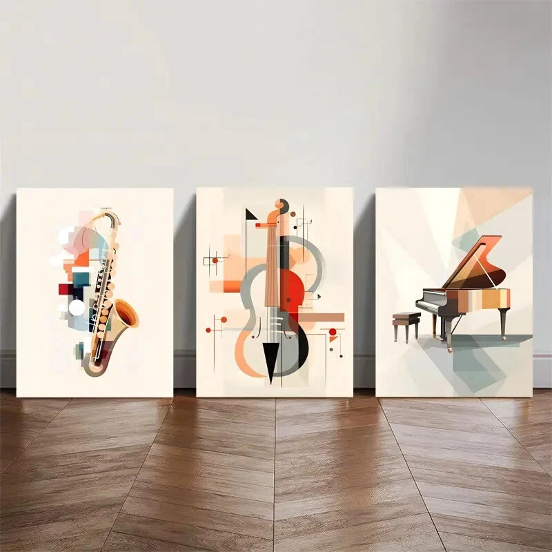 3pcs Abstract Music Painting Musical Instruments Metal Print Ready to Hang Art