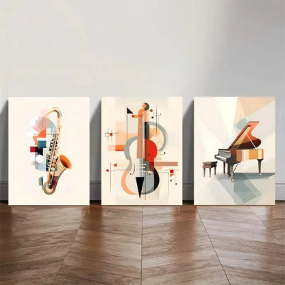 3pcs Abstract Music Painting Musical Instruments Metal Print Ready to Hang Art