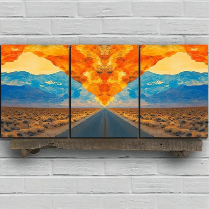 3pcs Sunset Glow Road Trio Painting Metal Print Ready to Hang Art