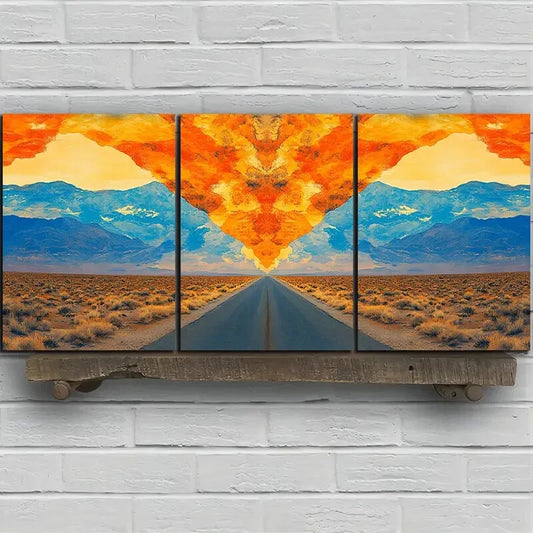 3pcs Sunset Glow Road Trio Painting Metal Print Ready to Hang Art