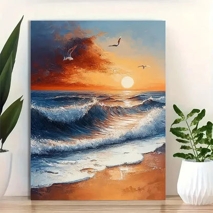 Beautiful Coastal Seascape With Birds Painting 60x90cm Metal Print Ready to Hang